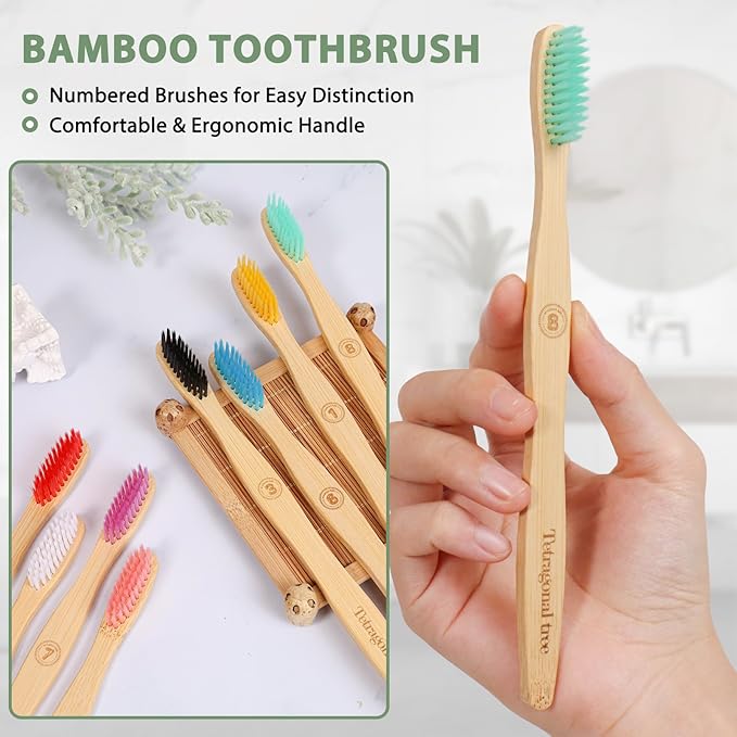 8 Count Biodegradable Bamboo Toothbrushes - Natural Toothbrush Value Pack - Extra Soft Toothbrush for Adults, Good for Sensitive Teeth and Gums