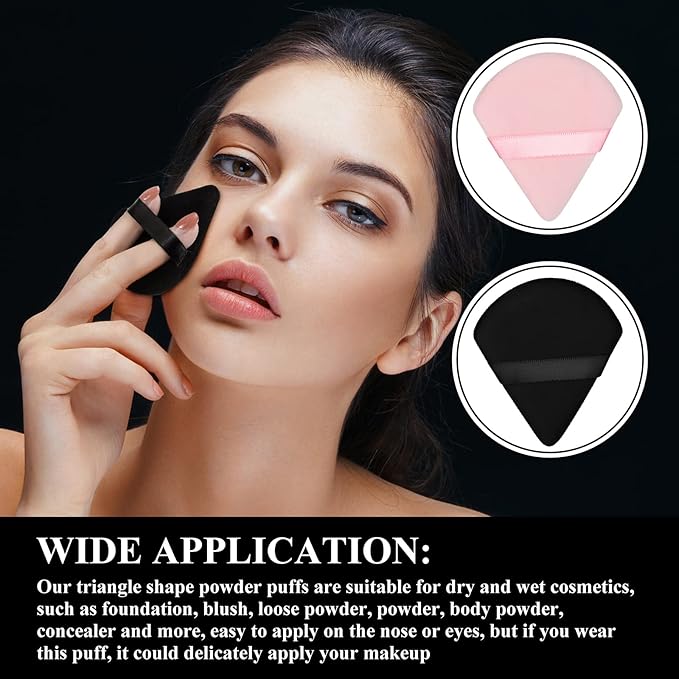 Maitys 12 Pieces Powder Puff Triangle Face Makeup Cosmetic for Loose Powder Soft Body Washable Reusable Foundation Sponge Mineral Wet Dry Makeup Tool for Women(Small,Black, Pink)
