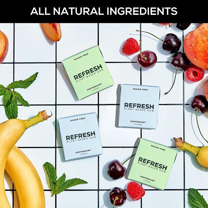 Refresh Gum, Xylitol, Natural, Sugar Free, Chewing Gum, Plastic Free, Natural Flavors & Organic Ingredients, Non GMO, Gluten Free, Vegan, 12 Count (Pack of 5), Mint Variety Pack