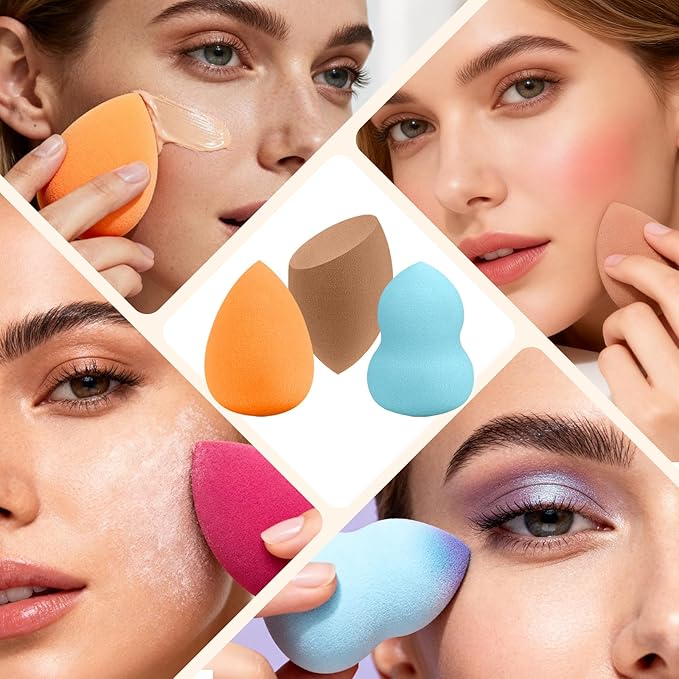 15 Pcs Multicolor Makeup Sponge Set - Latex-Free, Soft & Reusable Beauty Blender Sponges for Wet/Dry Use Blending Powder Puff for Foundation & Concealer Washable Makeup Sponges