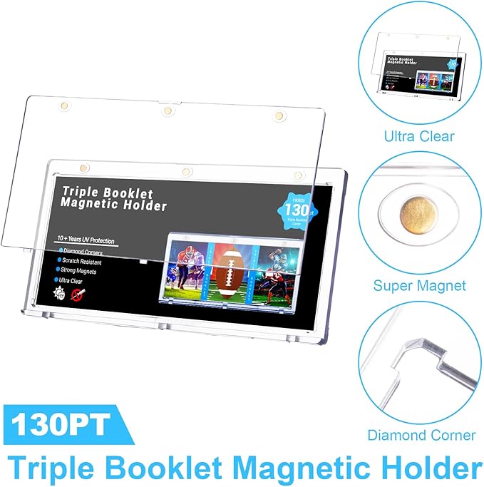 2-Pack Triple Booklet Magnetic Card-Holder - 201mm Booklet Card Holder, Inner Dimension: 8.07"x3.58"x0.15", Triple Magnet High Definition, UV Protection, Triple Booklet Card, Collection Display Frame