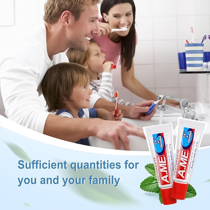 Toothpaste Bulk Travel Size, Disposable Small Travel Portable Mini Compact Pocket Size Toothpaste for Bad Breath, Vacation/Hotel/Camping Shelter/Homeless/Nursing Home/Charity 0.6 oz/ 17g (60 Tubes)