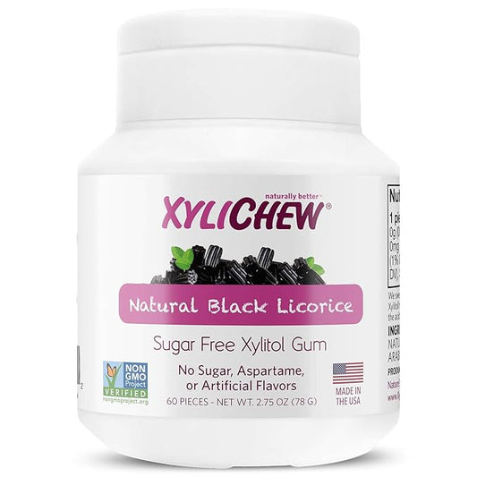Xylichew 100% Xylitol Chewing Gum - Non GMO, Non Aspartame, Gluten Free, and Sugar Free Gum - Natural Oral Care, Relieves Bad Breath and Dry Mouth - Licorice, 240 Count