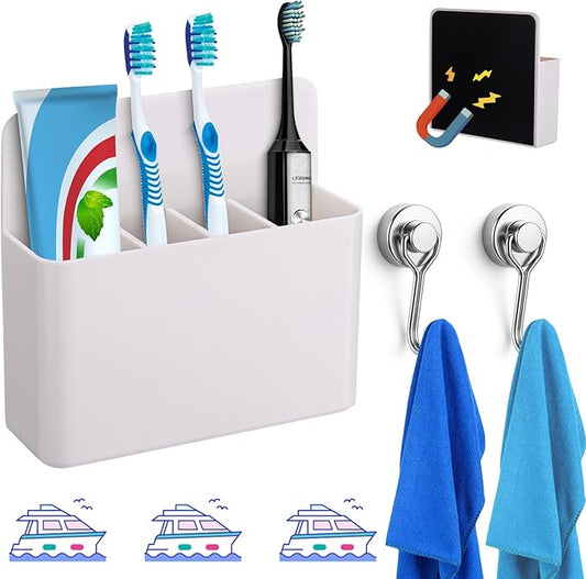Palksky Magnetic Toothbrush Holder for Cruise Essentials 2025, Tooth Brush Organizer with 2 Magnetic Hooks for Alaska/Caribbean Cruise Must Have