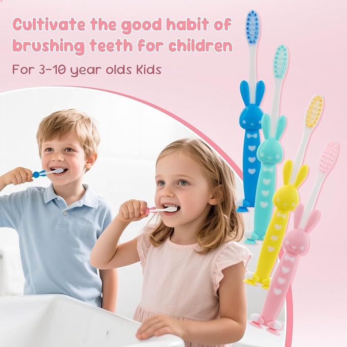Kids for Toothbrushes In Bulk, Individually Wrapped Toothbrush Cute Manual Soft Bristles Children Disposable Toothbrush With Cover Suction Cup Toddler Toiletries Set for Home/School/Travel (40 Pack)