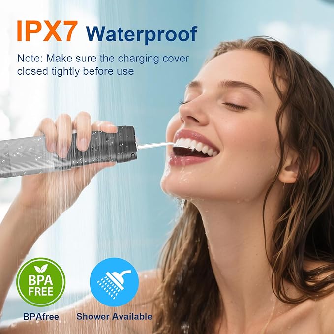 Portable Water Flosser for Teeth with Exquisite Travel Case, Cordless Rechargeable Mini Oral Irrigator with Removable Tank, IPX7 Waterproof, 4 Modes & 4 Jet Tips for Tooth Cleaning (Black)