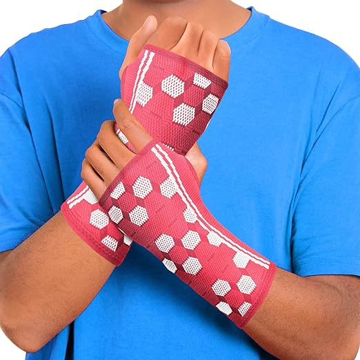Sparthos Wrist Support Sleeves (Pair) – Medical Compression for Carpal Tunnel and Wrist Pain Relief – Wrist Brace for Men and Women (Medium, Flamingo Pink)