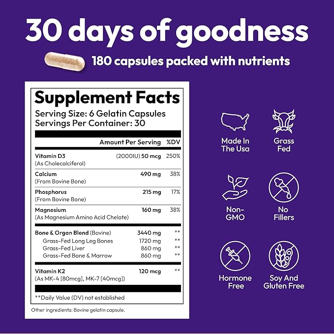 Bone & Jaw Restore – Calcium Supplements with Vitamin D3, K2 & Magnesium | Non-GMO | Bone Builder & Nutrition Support for Women & Men | Density Support Formula | 180 Capsules Bottle