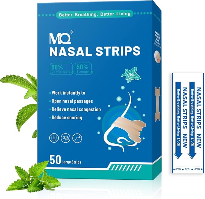 MQ 50ct Nasal Strips for Snoring Mint Scent Nose Strips for Breathing Extra Strength Snore Strips to Open Nasal Passages, Relieve Nasal Congestion