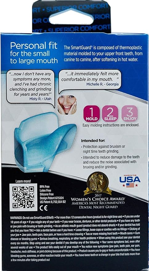 Dental Guard SMARTGUARD Elite (2 Guards 1 Travel case) Front Tooth Custom Anti Teeth Grinding Night Guard for Clenching - Dentist Designed - Bruxing Splint Mouth Protector for Relief of Symptoms