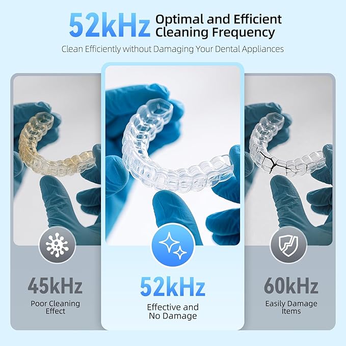 TEBAL Ultrasonic Retainer Cleaner Machine, 52kHz Ultrasonic Denture Cleaner for Night Guards, Braces, Toothbrush Heads, Jewelry and More, Ultrasonic Cleaner for Retainers with 250ML Capacity, White