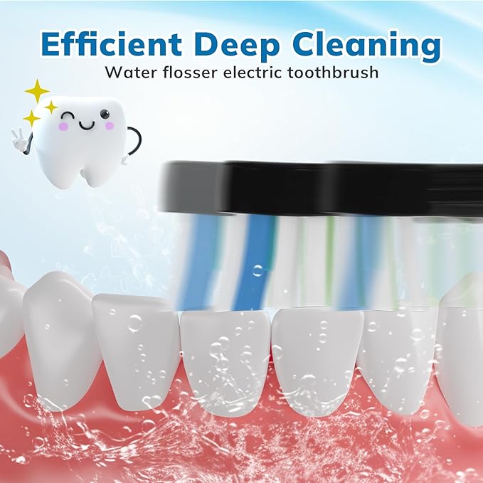 6 Pack Replacement Replacement Brush Heads for Waterpik Sonic Fusion Flossing Toothbrush Compatible with Sonic Fusion SF01/SF02 and Sonic Fusion 2.0 SF03/SF04- Black with Caps