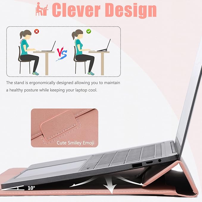 HYZUO 15-16 Inch Laptop Sleeve Case with Stand Feature for MacBook Pro 16 M4/M3/M2/M1 Pro/Max 2025-2019, XPS 15, MacBook Pro 15 2015-2012, Samsung Galaxy Book Flex/Pro 15, Pink