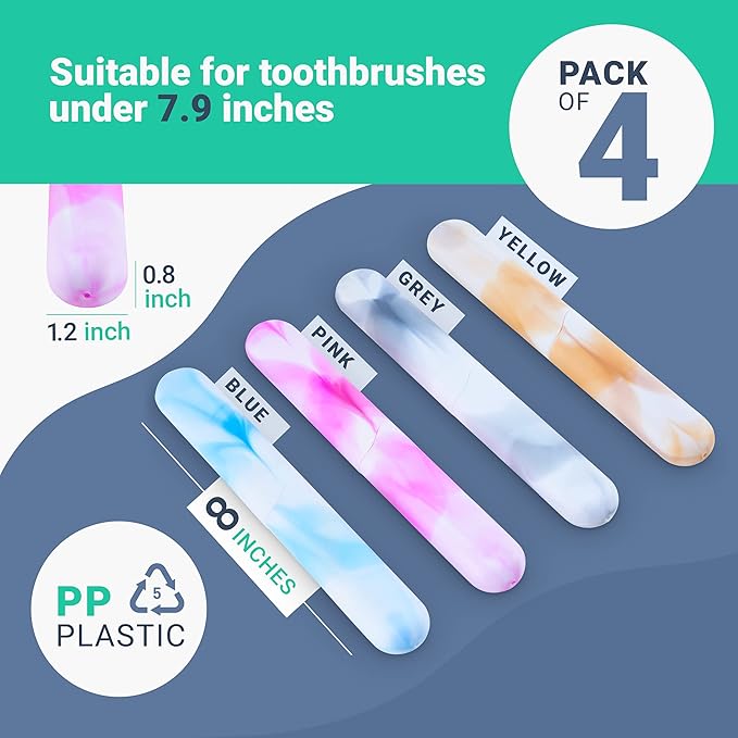 4 Pack Elite Travel Toothbrush Case with Drainage Holes – Portable, Breathable Plastic Toothbrush Holders Travel Covers – Ideal for Camping, Trips & Daily Use – Assorted Colors