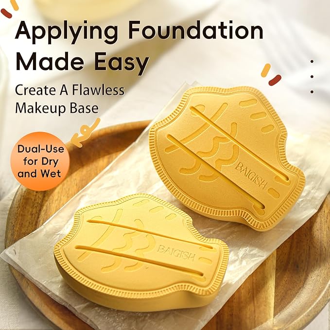 Makeup Sponge Set For Foundation Concealer, Triangle Powder Puff Soft Sponges Blender, Latex Free Blender Sponge For Liquid, Cream, and Powder Seamless & Flawless Makeup (Yellow)
