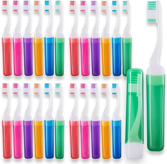 Firm Mini Toothbrush with Cover, Camping & Travel Size, Adult Kit (25 Pack Medium)