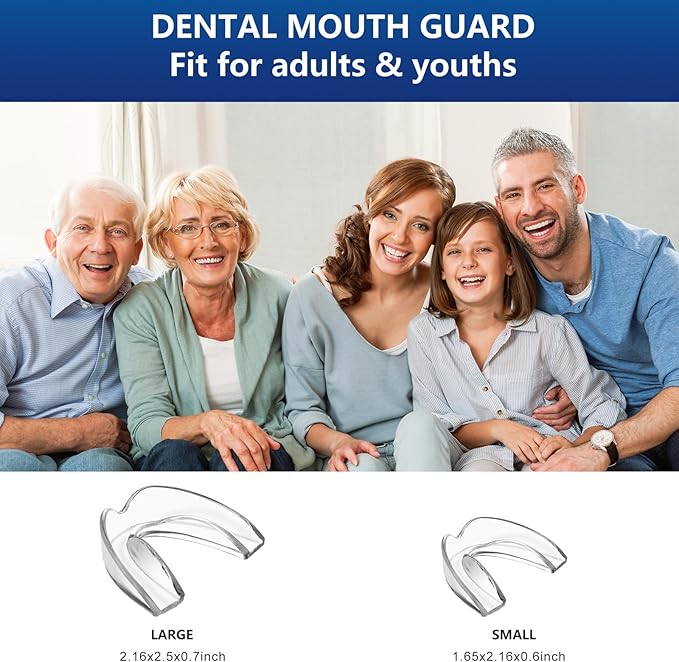 Mouth Guard for Grinding Teeth at Night, Night Guards for Bruxism, Mouthguards for Grinding of Teeth Nighttime, Dental Bite Guard for Adults of Clenching Teeth, 8 Pack with 12 Cleaning Tablets
