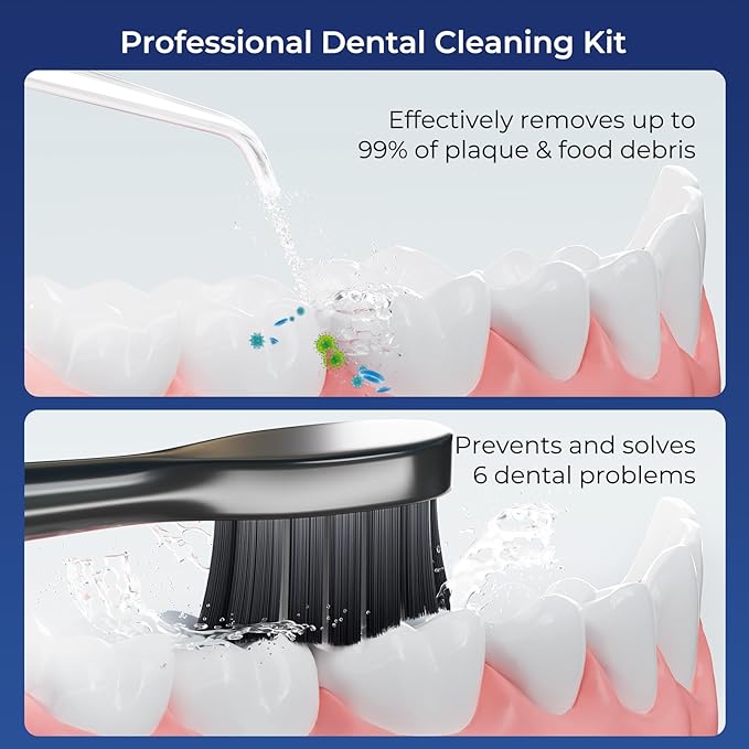 Electric Toothbrush with Water Cordless Flosser, 320ML Portable Travel Water Dental Flosser for Teeth with 5 Modes & 6 Jet Tips & IPX7 Waterproof for Teeth Cleaning and flossing (Black)