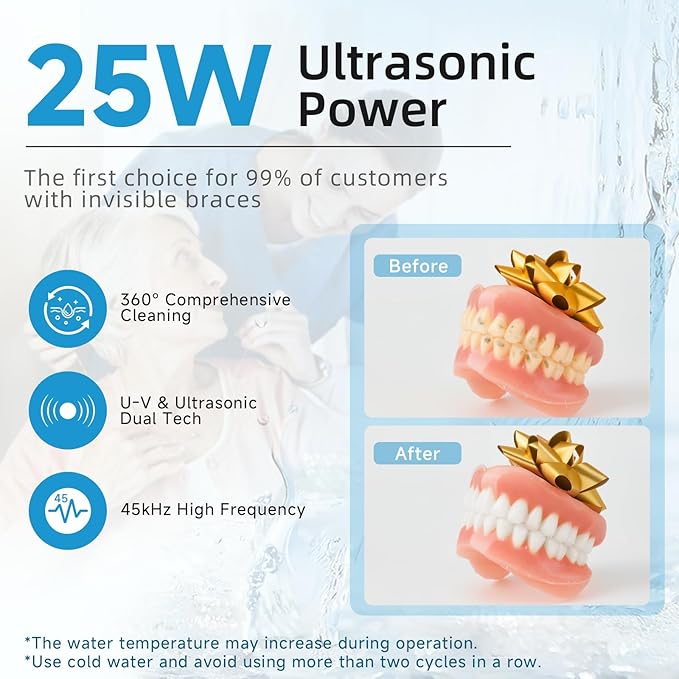 Ultrasonic Retainer Cleaner, 45kHz Retainer Cleaner Machine for Dentures, Mouth Guards, Aligners, Braces, Toothbrush Heads & Jewelry, 200ML Dental Cleaning Pod with 4 Modes & Digital Timer