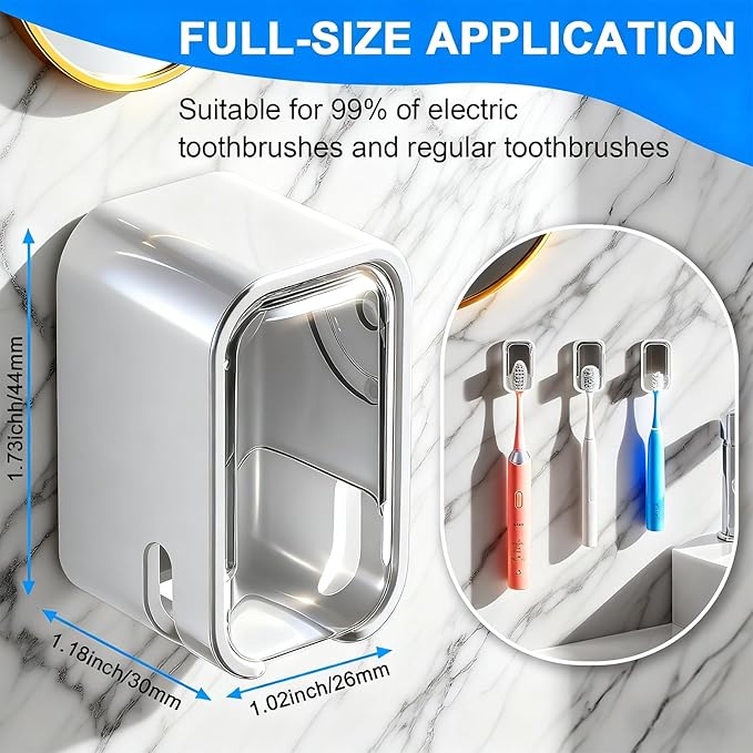 3 Pack Toothbrush Holders for Bathroom - Wall Mounted with Cover Single Slot Space-Saving Tooth Brush Holder Dispenser Storage Organizer for Shower, Family & Travel (Grey - 3 pcs)