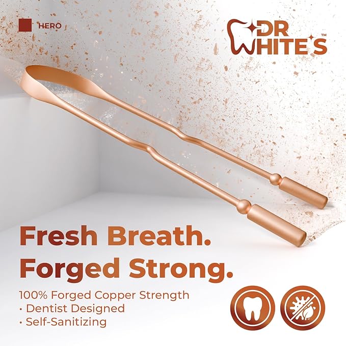 Dr. White’s Copper Tongue Cleaner – Dentist-Formulated Dual-Grip Design for Fresh Breath & Everyday Oral Detox – 100% Forged Copper, For Adults & Kids, Rust-Resistant, Built to Last (2-Pack)