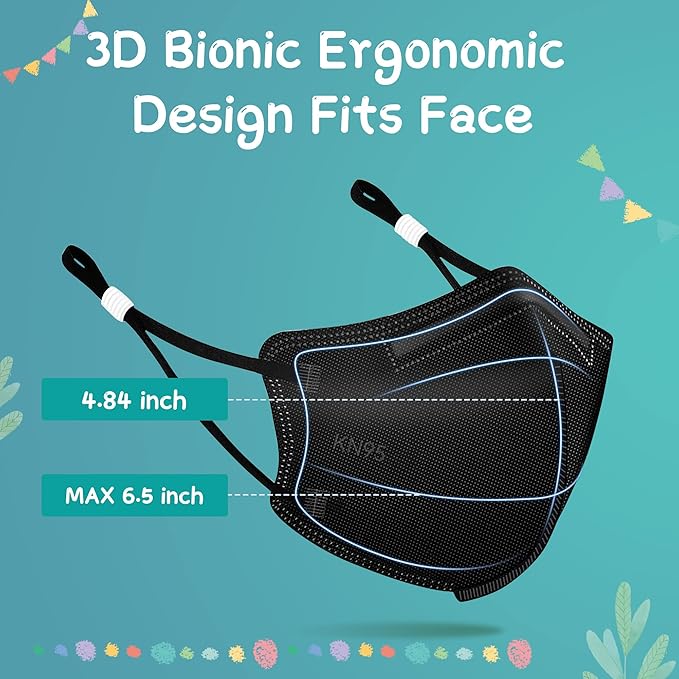 Funight Kids KN95 Masks for Children, 50 Packs 5 Layers Breathable, Disposable Masks With Adjustable Buckle for Boys Girls