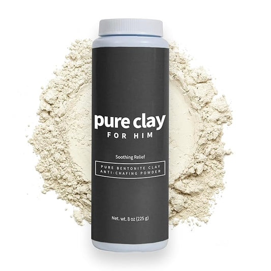 All Natural Mens Anti Chafing Powder, Deep Mined Calcium Bentonite Clay, Body, Groin, Arm Pit, Foot, Anti Chaf Powder, Paraben Free, Talc Free, Food Grade Organic, 8 oz