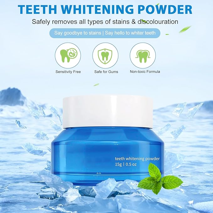 Teeth Whitening Powder, Natural Teeth Whitener, Teeth Whitening Powder Toothpaste, Instant Teeth Whitening and Stain Removal, Fresh Breath (1PC)