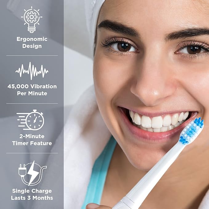Pop Sonic USB Charge Anywhere Toothbrush(Silver) | Rechargeable Toothbrush w/Up to 40,000 Brush Strokes/Minute-Long-Lasting Dupont Nylon Bristles -Teens & Adult with Quadrant Pacer & Timer
