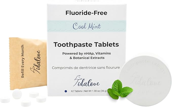 Cool Mint Fluoride-Free Toothpaste Tablets with Nano Hydroxyapatite | Natural Whitening, Enamel Strengthening, Plastic-Free & Travel-Friendly (1 Month Refill + Tin)