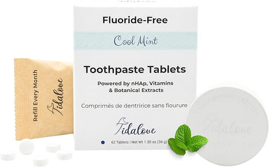 Cool Mint Fluoride-Free Toothpaste Tablets with Nano Hydroxyapatite | Natural Whitening, Enamel Strengthening, Plastic-Free & Travel-Friendly (1 Month Refill + Tin)
