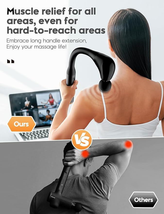 FVZ Massage Gun with Upgraded Extension Handle, 10MM Massage Gun Deep Tissue, Back Massager, Muscles/Neck/Shoulders/Waist/Legs Massager Portable for Pain Relief, White Elephant Gifts for Men