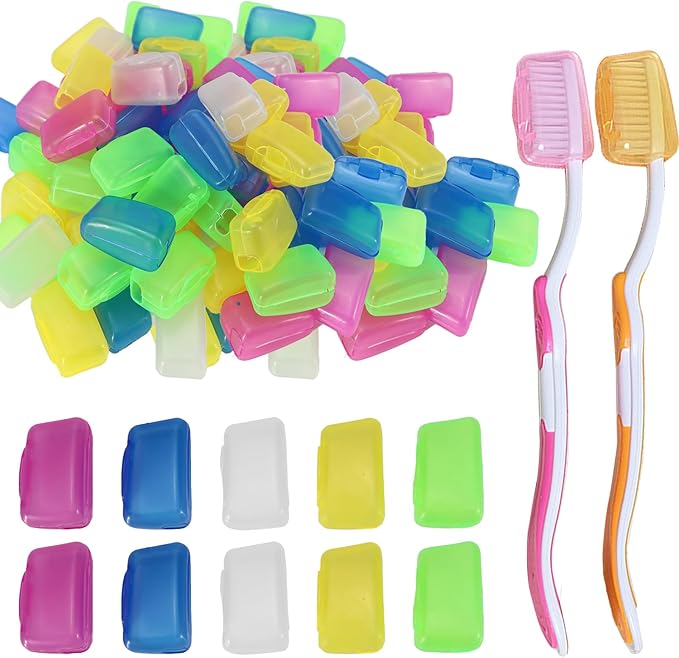 100 Packs Toothbrush Covers Cap, Portable Travel Toothbrush Head Cover, Manual & Electric Protector Clip Case for Bathroom Camping Home School Business Hotel Outdoor