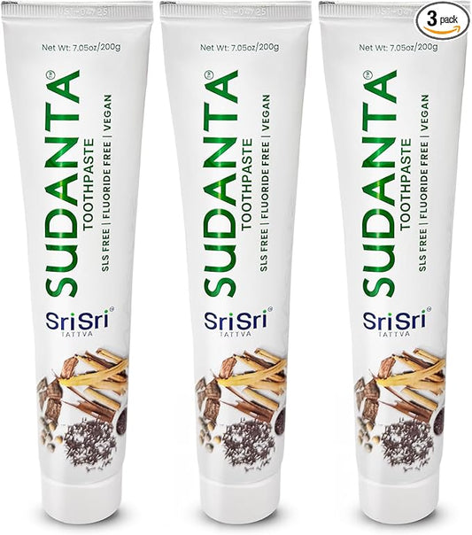 Sri Sri Tattva Sudanta Herbal Toothpaste – SLS Free & Fluoride Free Natural Ayurvedic Toothpaste for Strong Teeth, Healthy Gums & Oral Care – 200 g Pack of 3