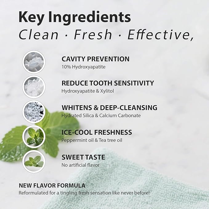 Hydroxyapatite Toothpaste for Gum Health - Fluoride Free Formula Reduces Bleeding Gums & Gingivitis, Repairs Enamel, Whitens Teeth, Soothes Sensitivity, SLS Free Plaque Remover, Mint 3.52oz
