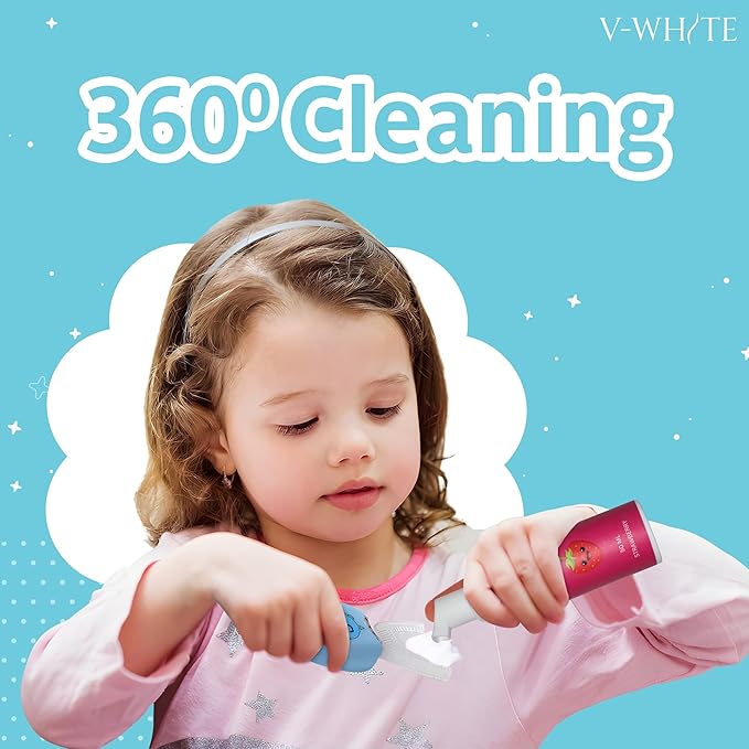 V-White Foam Teeth Whitening Toothpaste - Organic Toothpaste Fluoride Free, Alcohol Free, pH Balanced - Deep Cleansing, Stain Removal, Travel Friendly, for Kids & Adults (Large, Strawberry)