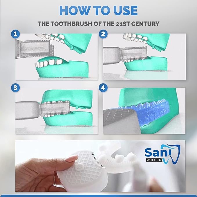 Sani White Ultrasonic Toothbrush, Ortho Sparkle Sonic Glow Brush, 360 Brite Toothbrush Adult U Shaped Ultrasonic Tooth Cleaner Teeth Whitening Light Electric Automatic Hands Free