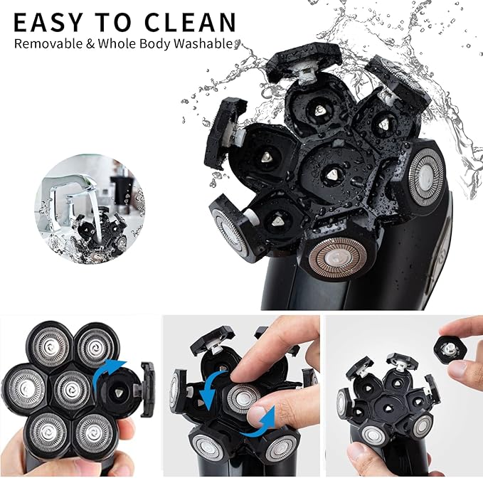 Universal Head Shaver Replacement Heads 7 Blades Head Shavers Replacement Blades for Bald Men Compatible with Freebird Shaver & Other Brands (black7)