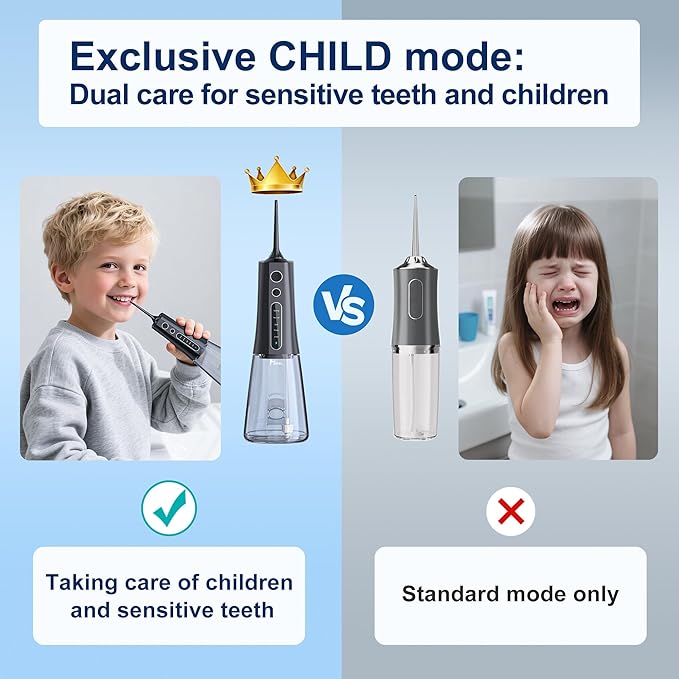 Water Dental Flosser OLED Display Cordless Teeth Cleaning MOCEL 5 Modes Oral Irrigator 300ML Portable and USB C Rechargeable IPX7 Waterproof Floss Teeth Pick (Black)