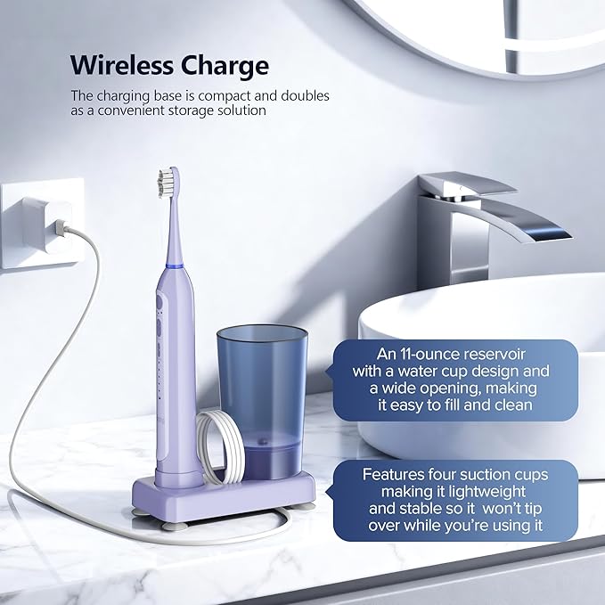 Water Flosser with Electric Toothbrush – 3 Sonic Toothbrush Modes & 5 Water Flossing Pressure – Fast Charging & IPX7 Waterproof – Portable Travel Case Included(Purple)