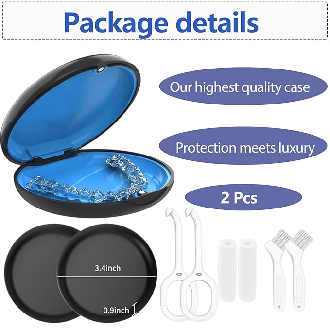 2 Retainer Case, Slim Aligner Cases for Invisalign, Mouthguard Case with Removal Tools& Aligners Chewies& Brush, Removable Inner Tray Silicone for Easy Cleaning (Black-2pcs)