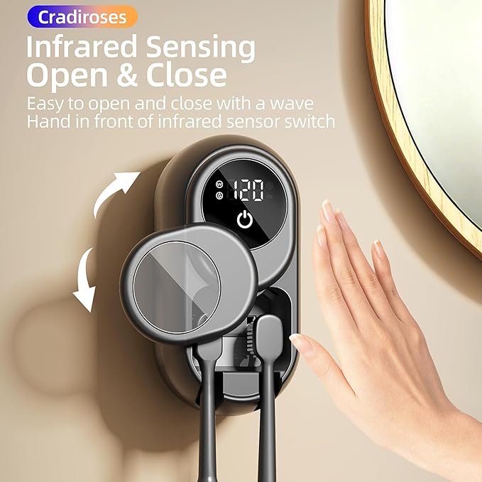 Toothbrush Holder 2 Slots: Cleaning, Heated & Fan Drying Toothbrush Holders Wall Mounted Organizer for Bathroom(Black)