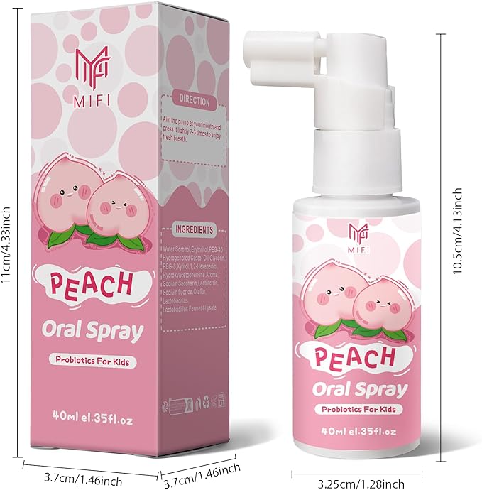 Kids Oral Spray - Probiotic Fruit Flavored Toothpaste Helper for Toddlers, Daily Fresh Breath, Gentle Oral Care Spray for Children (2Pack, Peach)