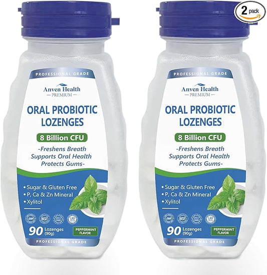 Oral Probiotics Lozenges for Mouth Bad Breath & Gum Repair - Mineral Fusion with Zinc + Calcium for Dry Mouth Relief, Enamel Shield, Mint Flavor with Xylitol - 180 Lozenges, Sugar-free