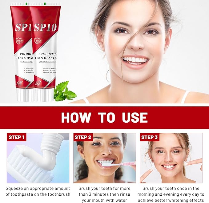 Sp10 Probiotic Toothpaste, Sp-10 Ultra Whitening Toothpaste, Fresh Breath Stain Removal, Deep Cleaning Care(2pcs)