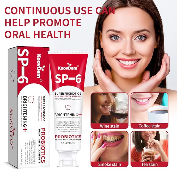 2025 New Sp-6 Probiotics Whitening Toothpaste-Fluoride-Free, Enhanced Formula with 6 Probiotics for Gum Care & Fresh Breath, Fresh Mint Flavor(2PC)（Blue+Red）