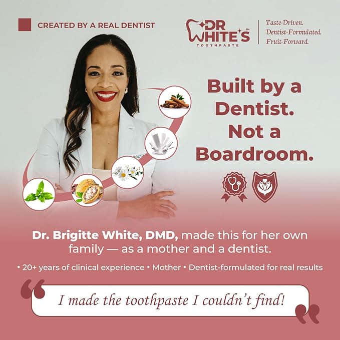 Dr. White’s Fruit by Design™ Line — Cherry Bloom Fluoride-Free Nano-Hydroxyapatite Toothpaste, 3.5 oz | Mint-Free | Dentist-Formulated | Enamel-Identical Mineral Care