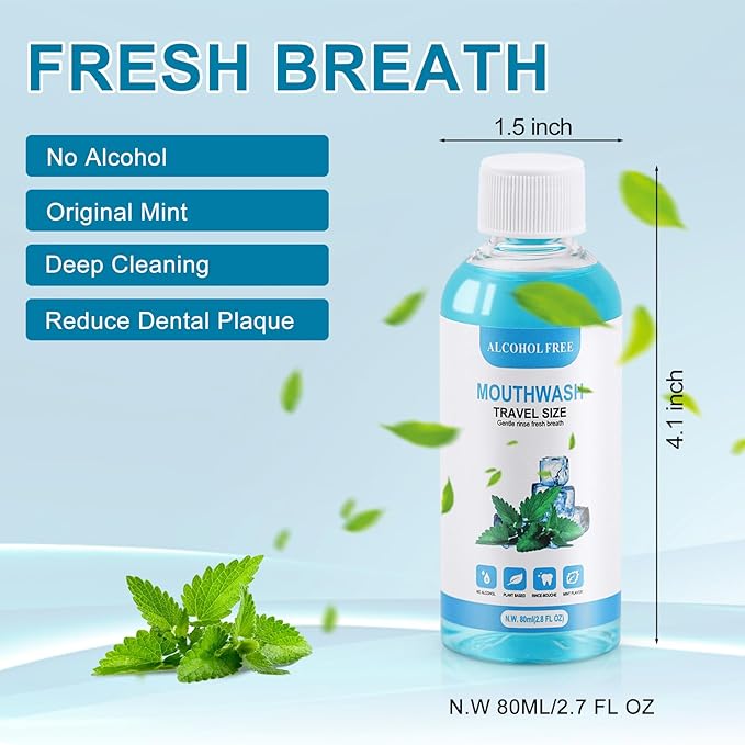 25 pcs Travel Size Mouthwash Bulk Mini Mouthwash, 80ml/2.7fl oz, Fresh Mint Portable Mouthwash Individual Mouthwash Bottles for Travel Toiletry Kits
