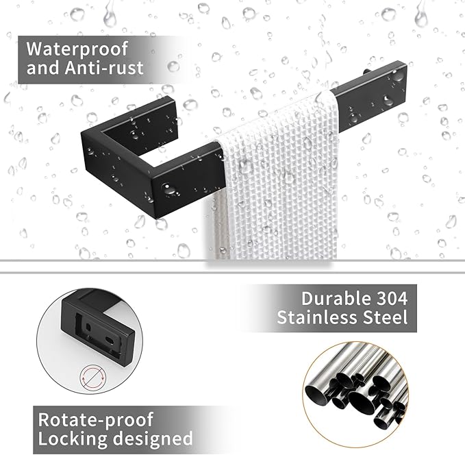 Fapully 8 Piece Bathroom Hardware Accessories Set Stainless Steel Matte Black Wall Mounted