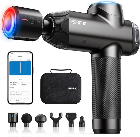 RENPHO Power Thermacool Massage Gun Deep Tissue with Heat and Cold, Percussion Muscle Massage Gun Bluetooth with 12mm Amplitude, Handheld Massager Gun, Professional Massage for Men Women Athletes